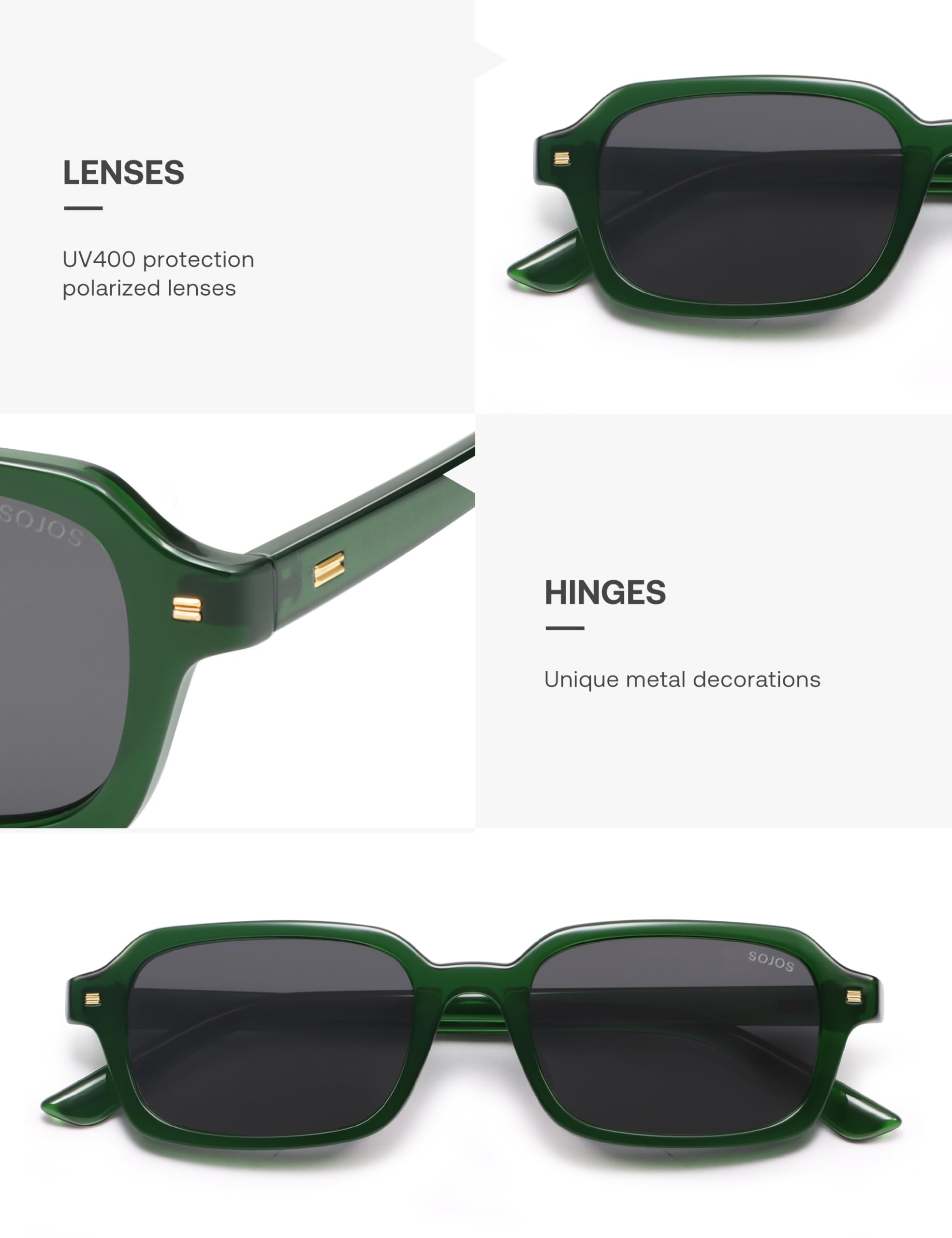 SOJOS Trendy Rectangle Polarized Sunglasses Womens Mens, Small Retro Fashion Thin Slim Square Sunnies SJ2610