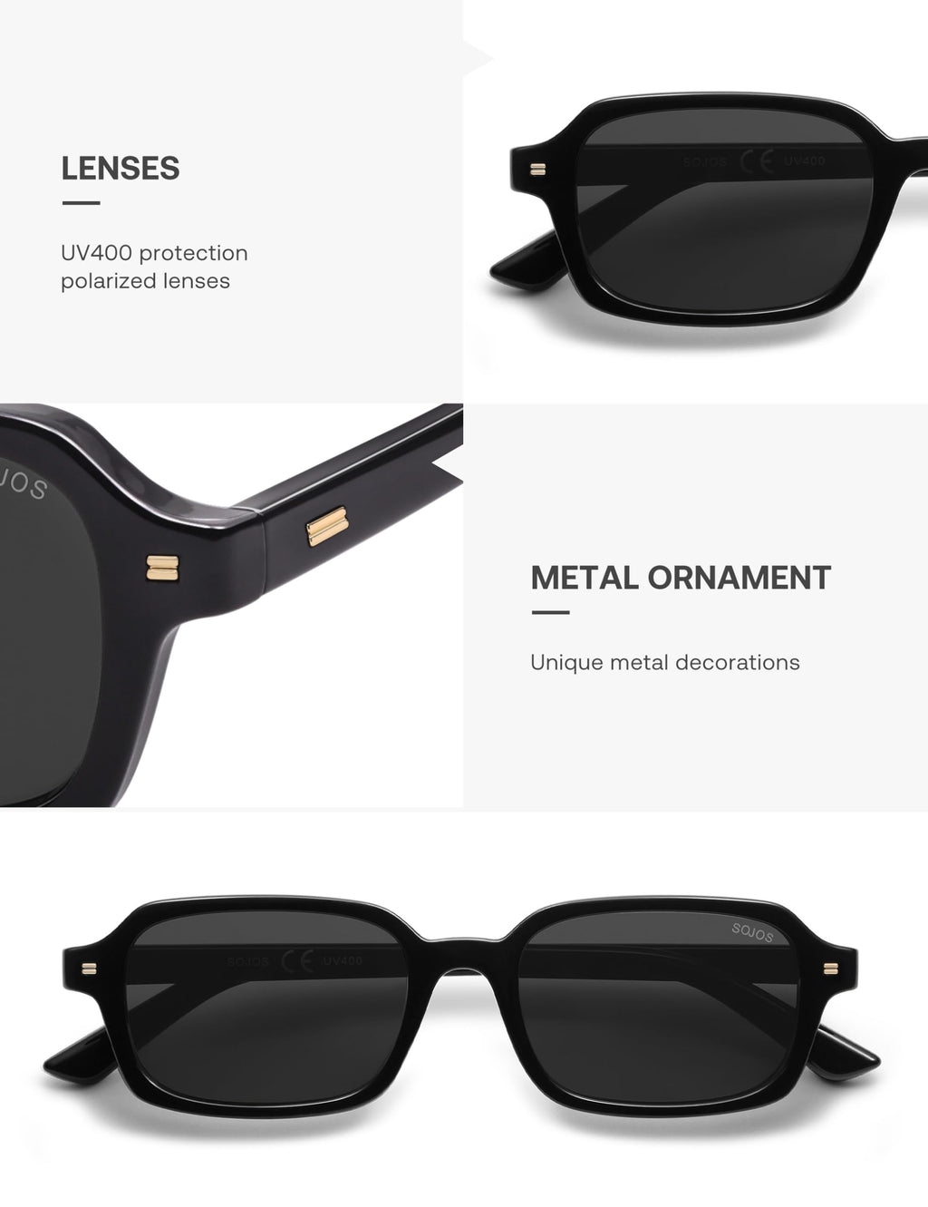 SOJOS Trendy Rectangle Polarized Sunglasses Womens Mens, Small Retro Fashion Thin Slim Square Sunnies SJ2610