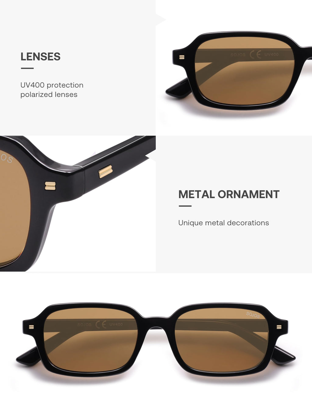 SOJOS Trendy Rectangle Polarized Sunglasses Womens Mens, Small Retro Fashion Thin Slim Square Sunnies SJ2610