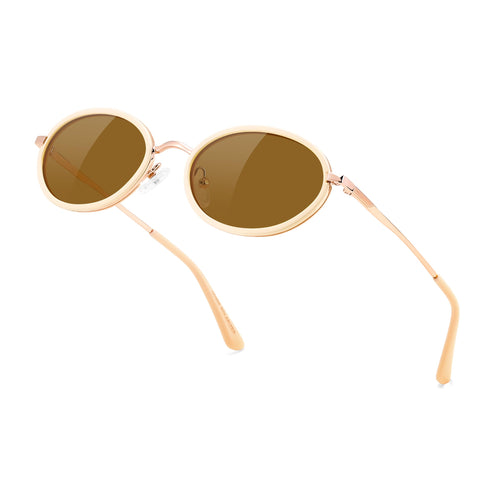 FEISEDY Polarized Oval Metal UV400 Protection Sunglasses for Women Men, Classic Retro Trendy Vintage TR90 Shades B0439