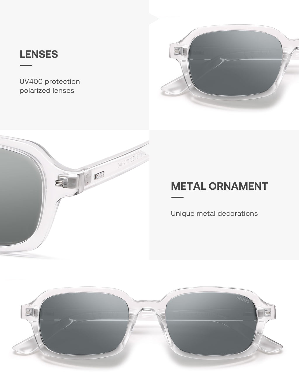 SOJOS Trendy Rectangle Polarized Sunglasses Womens Mens, Small Retro Fashion Thin Slim Square Sunnies SJ2610