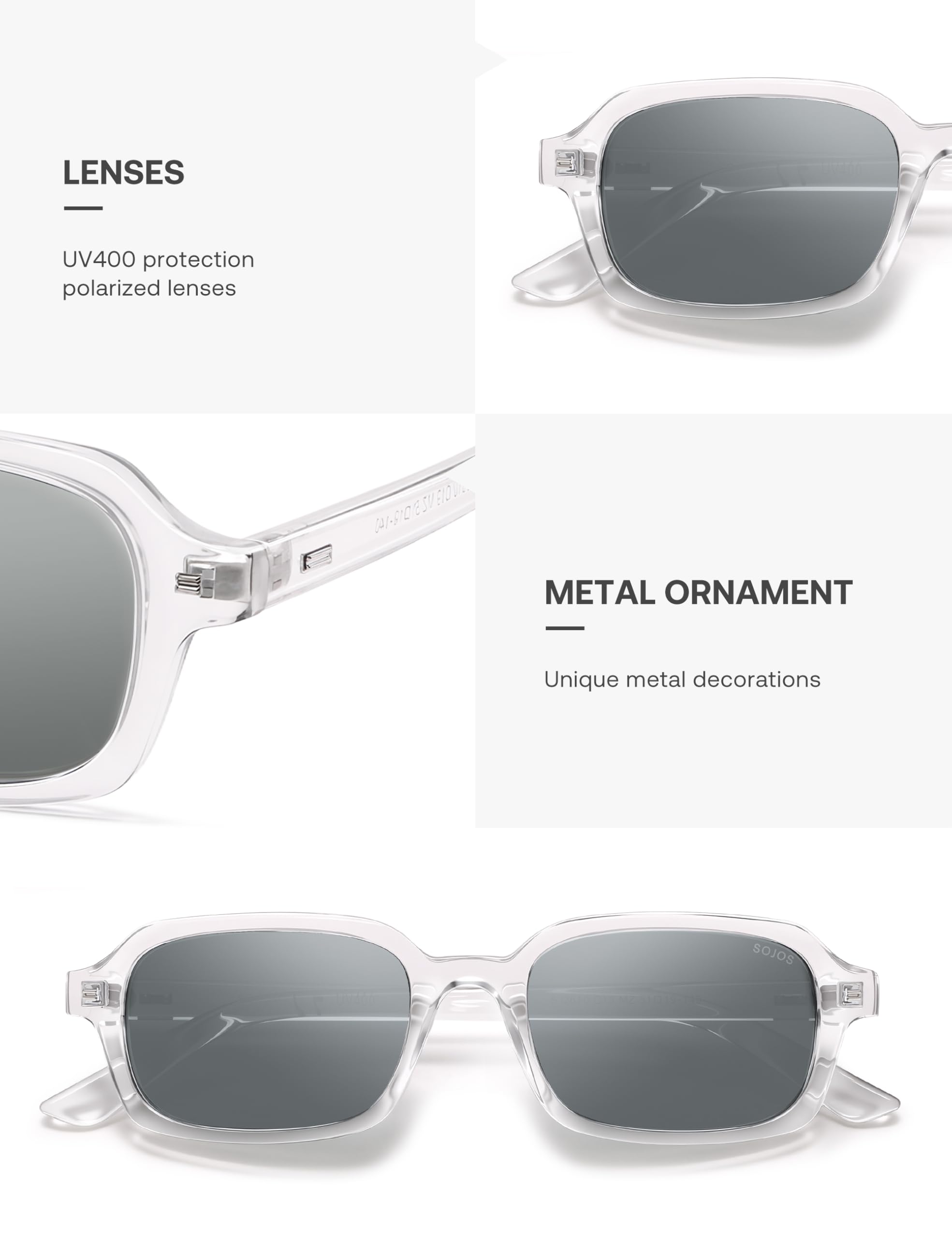 SOJOS Trendy Rectangle Polarized Sunglasses Womens Mens, Small Retro Fashion Thin Slim Square Sunnies SJ2610