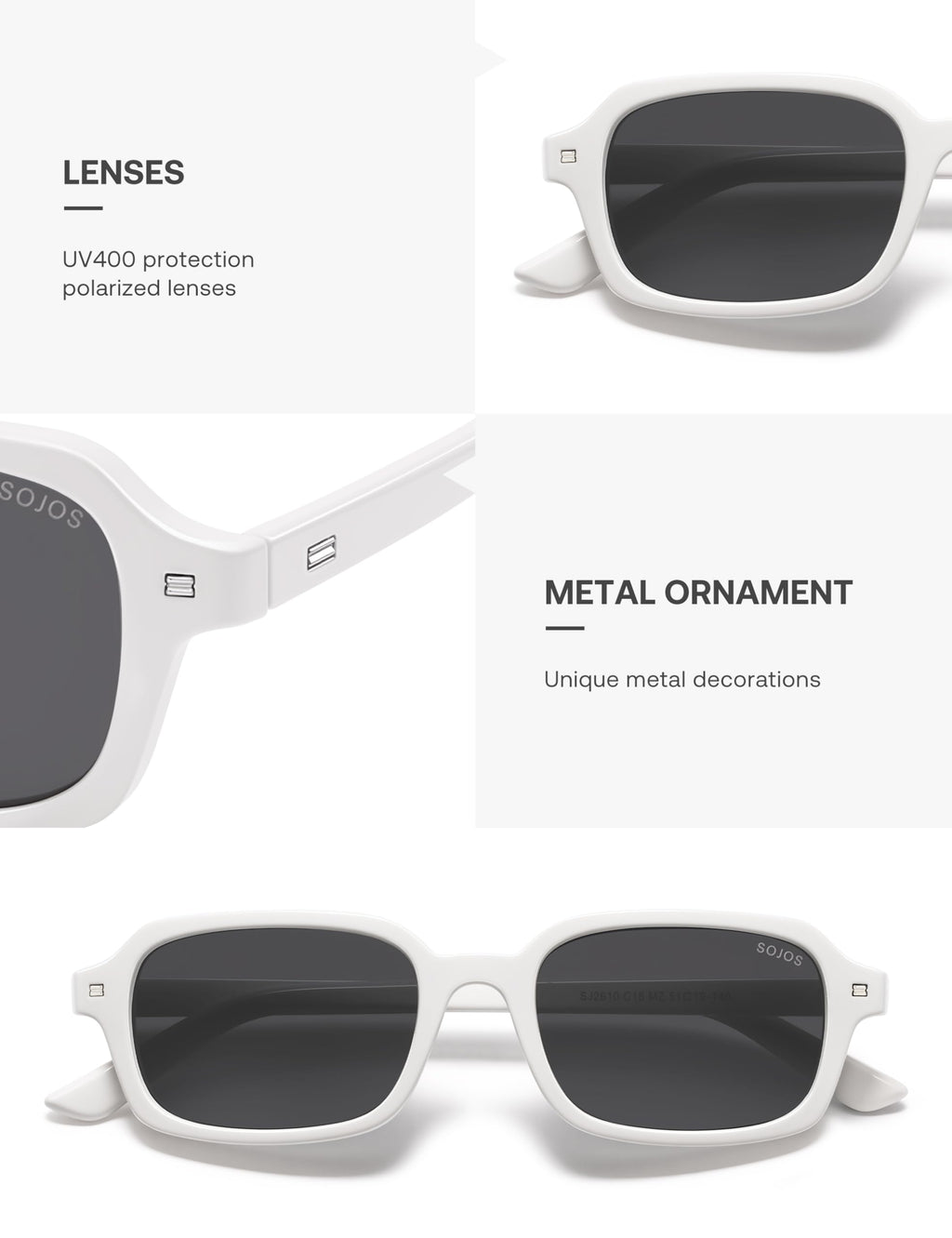 SOJOS Trendy Rectangle Polarized Sunglasses Womens Mens, Small Retro Fashion Thin Slim Square Sunnies SJ2610