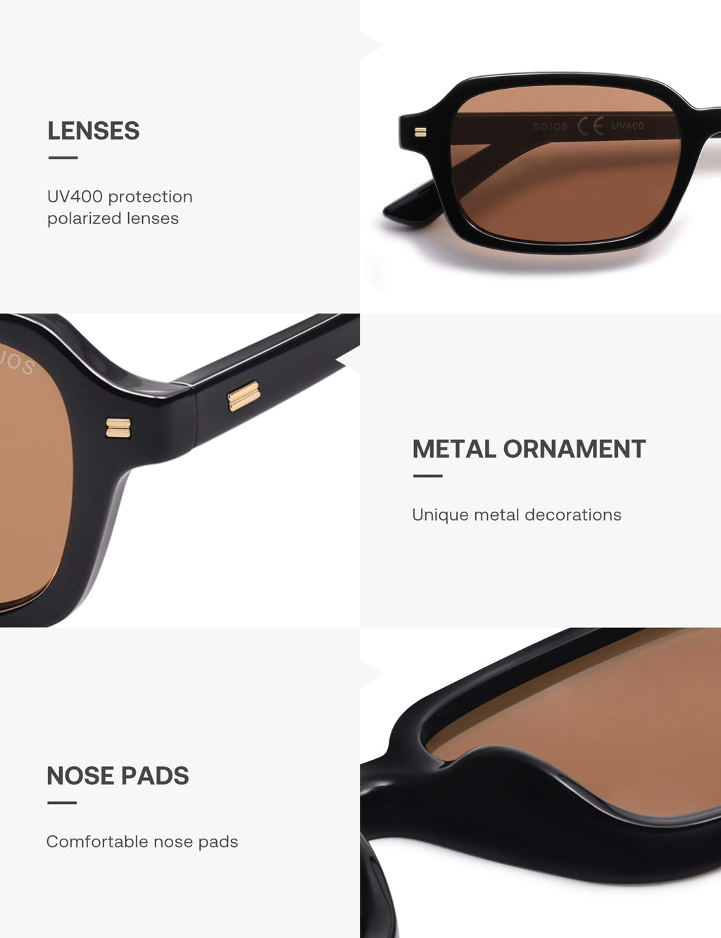 SOJOS Trendy Rectangle Polarized Sunglasses Womens Mens, Small Retro Fashion Thin Slim Square Sunnies SJ2610