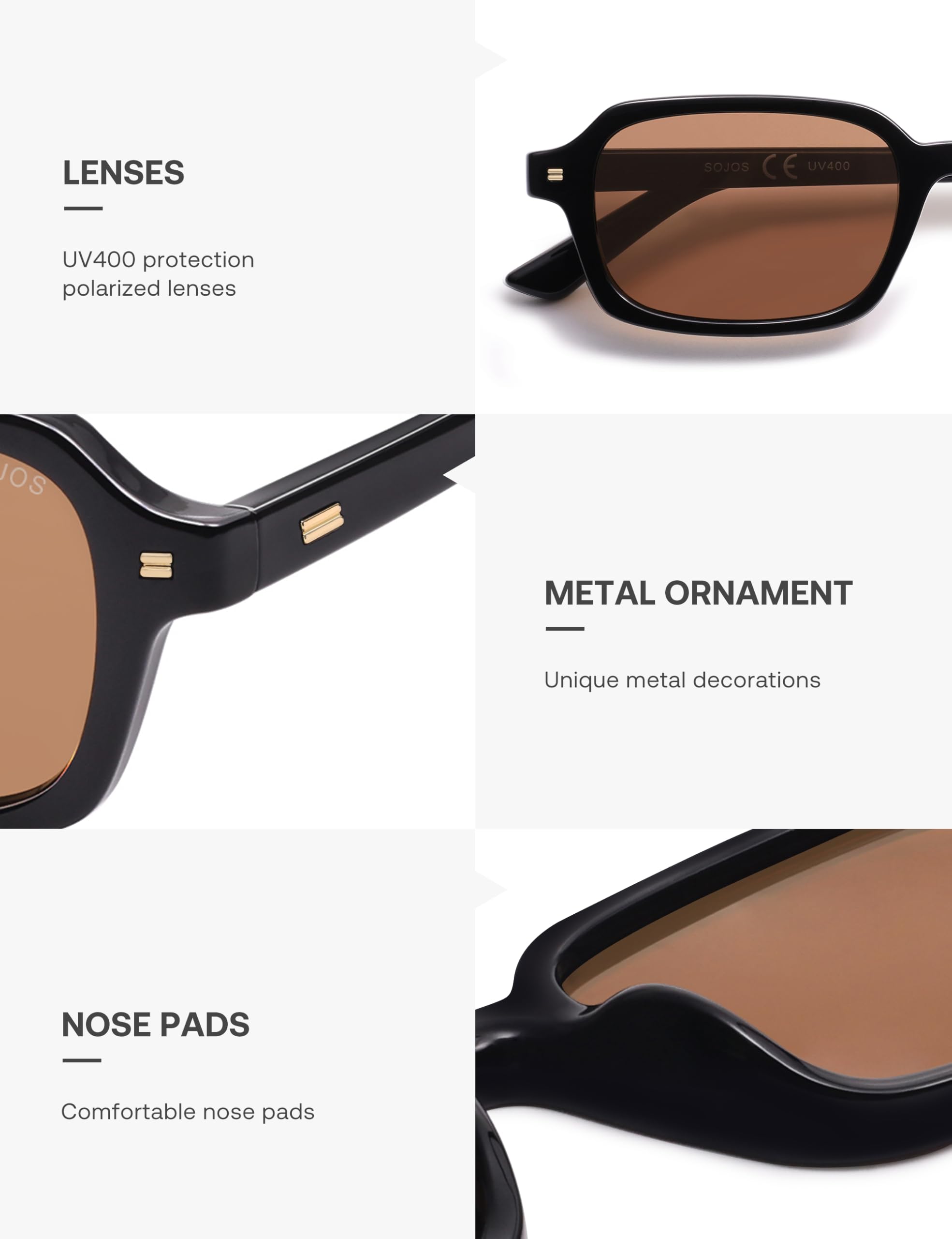 SOJOS Trendy Rectangle Polarized Sunglasses Womens Mens, Small Retro Fashion Thin Slim Square Sunnies SJ2610