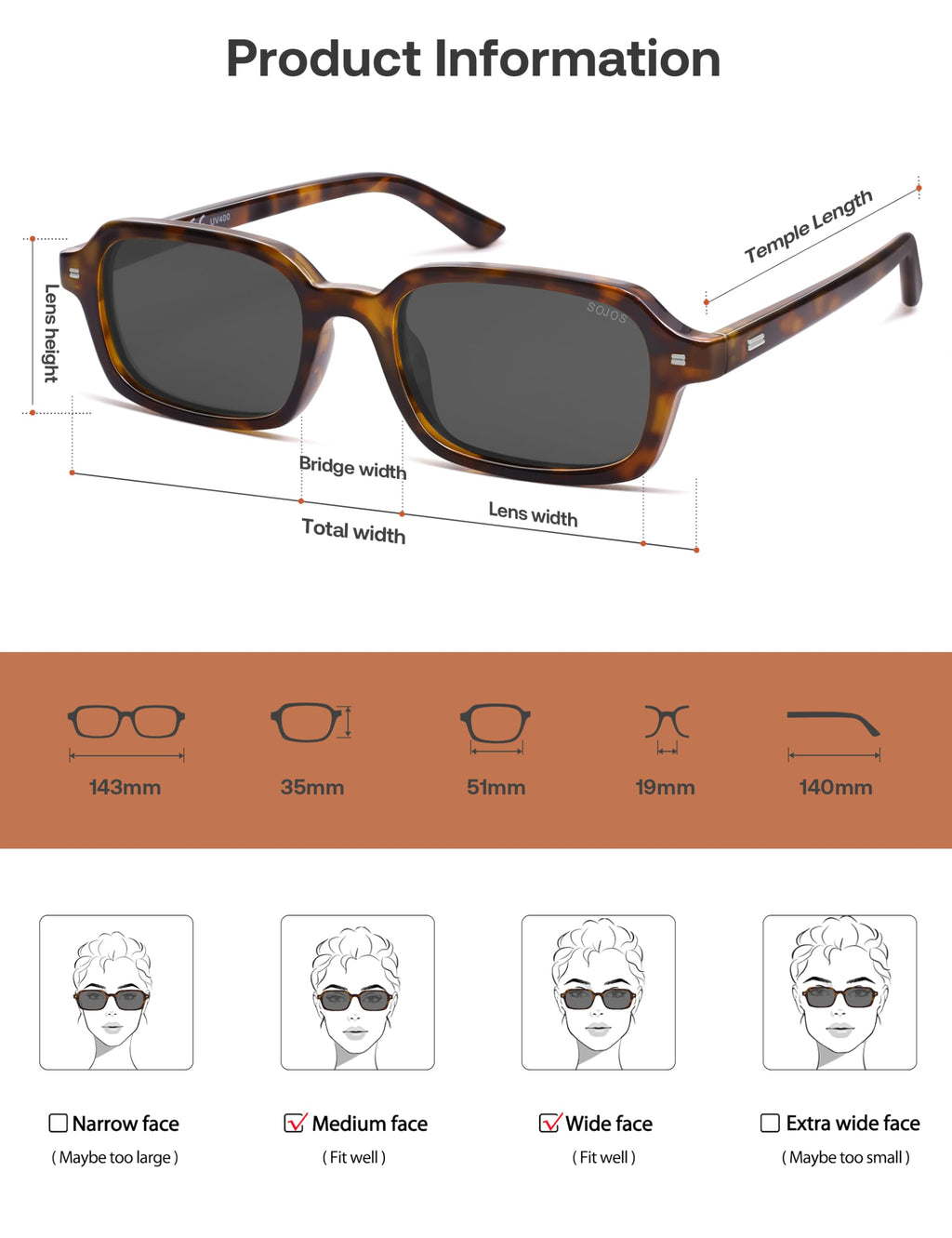 SOJOS Trendy Rectangle Polarized Sunglasses Womens Mens, Small Retro Fashion Thin Slim Square Sunnies SJ2610