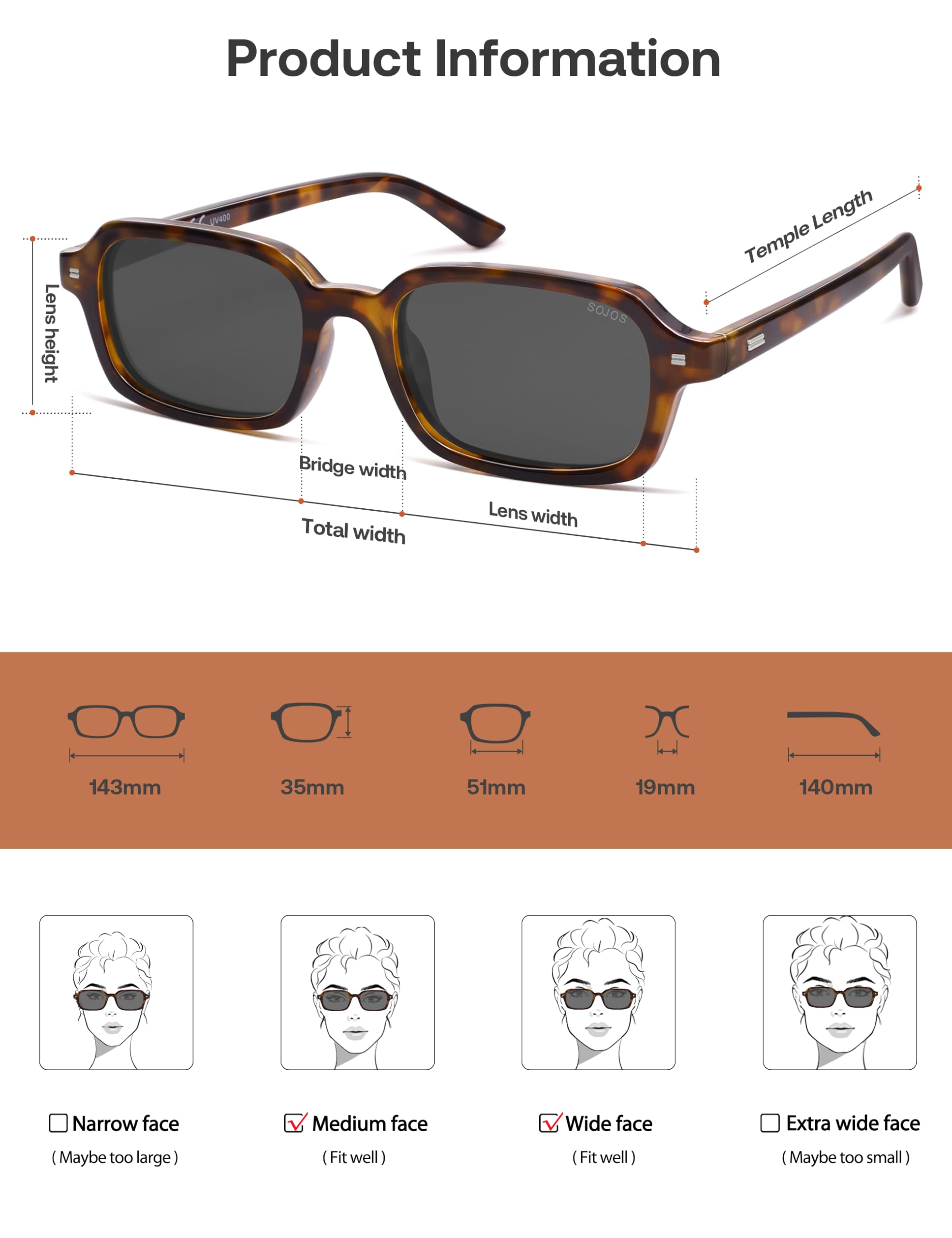 SOJOS Trendy Rectangle Polarized Sunglasses Womens Mens, Small Retro Fashion Thin Slim Square Sunnies SJ2610