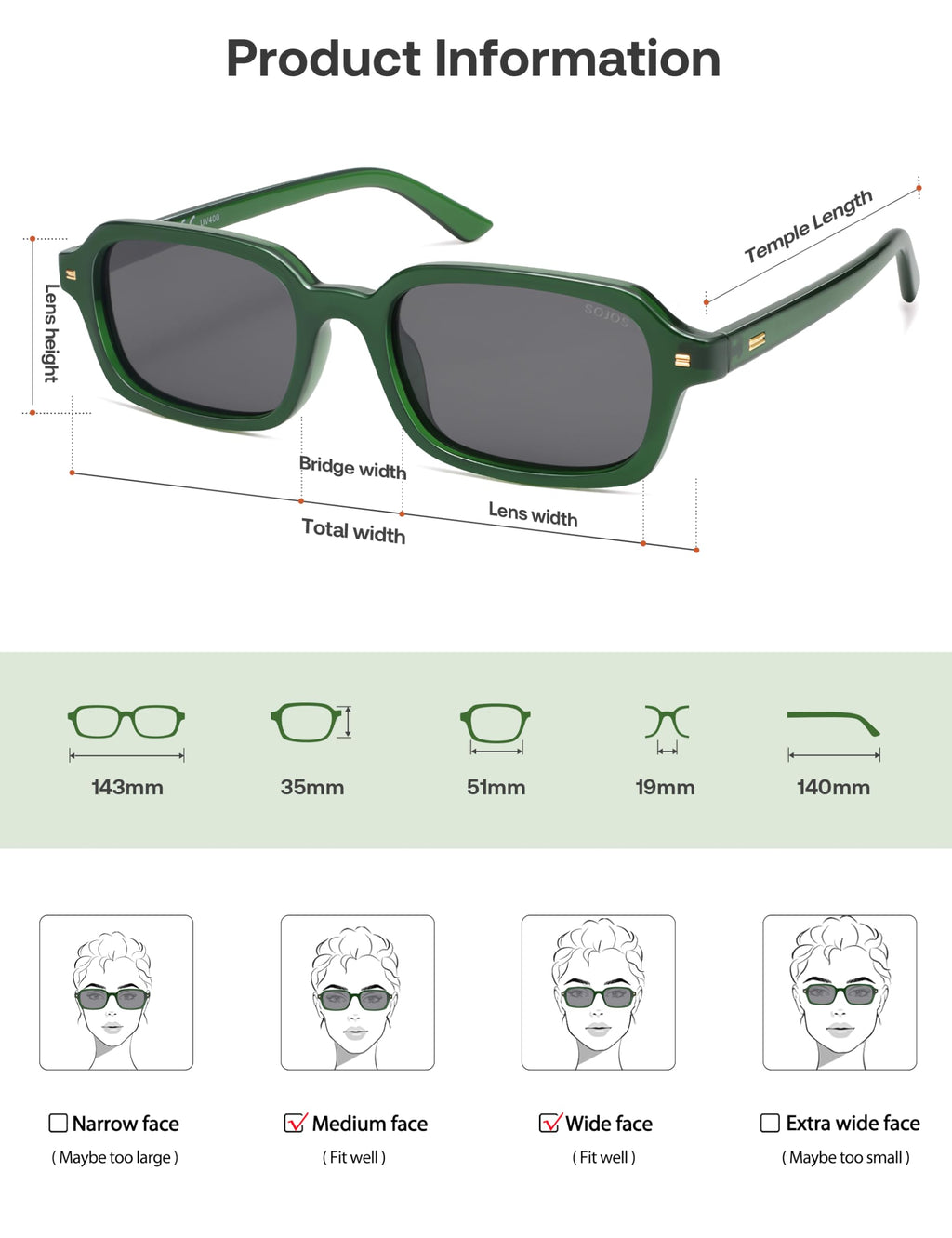 SOJOS Trendy Rectangle Polarized Sunglasses Womens Mens, Small Retro Fashion Thin Slim Square Sunnies SJ2610