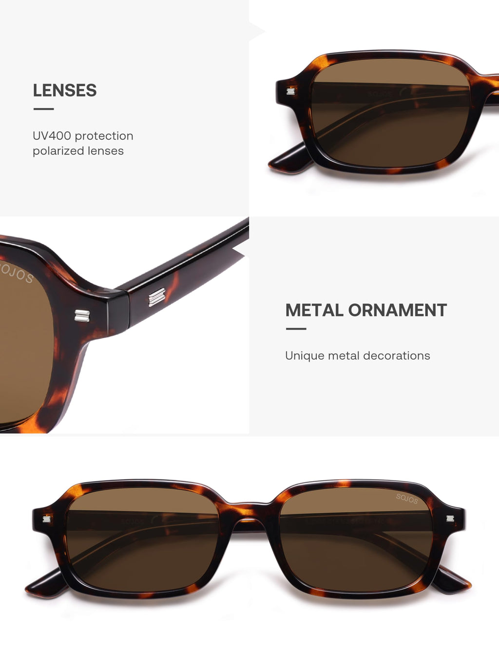 SOJOS Trendy Rectangle Polarized Sunglasses Womens Mens, Small Retro Fashion Thin Slim Square Sunnies SJ2610