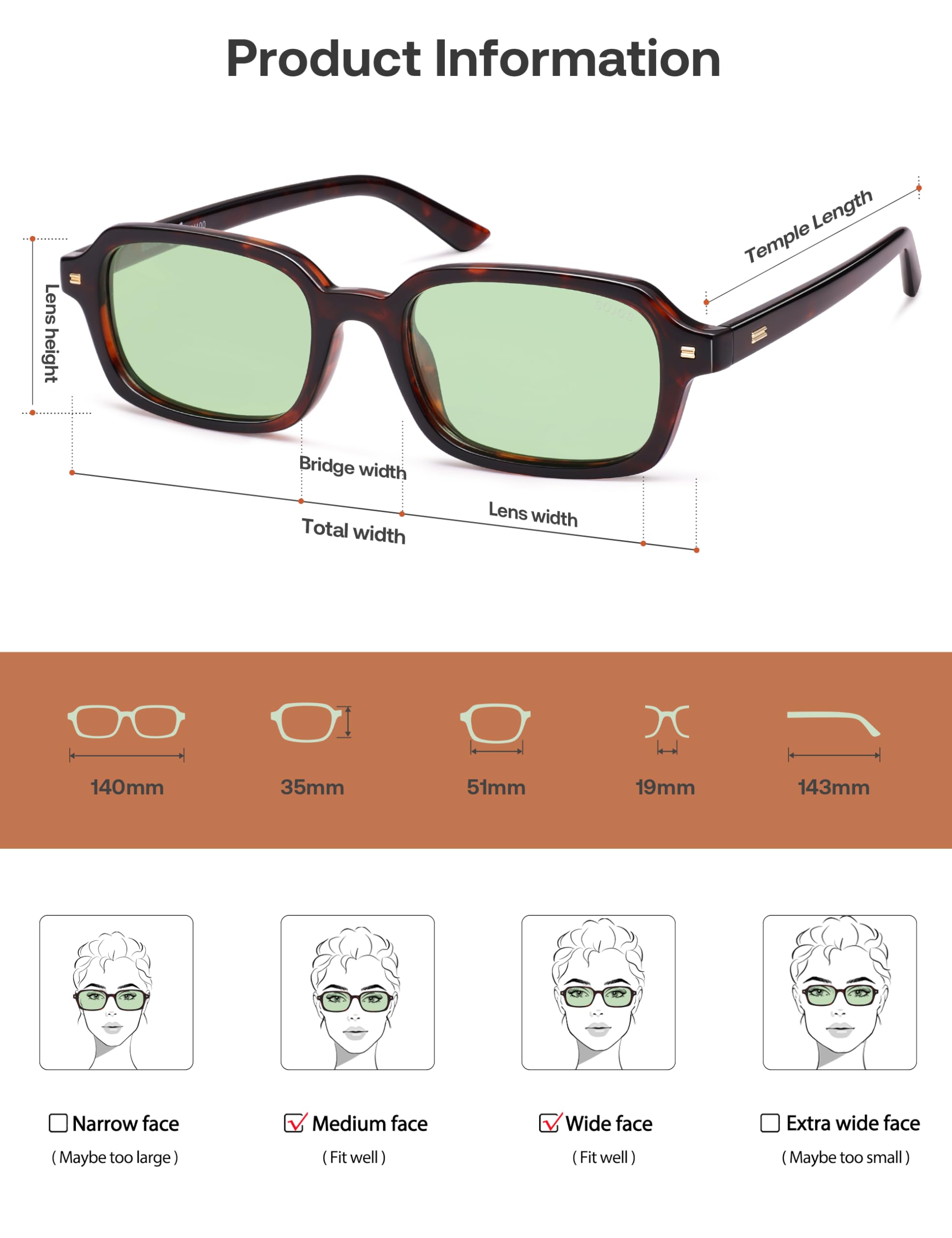 SOJOS Trendy Rectangle Polarized Sunglasses Womens Mens, Small Retro Fashion Thin Slim Square Sunnies SJ2610