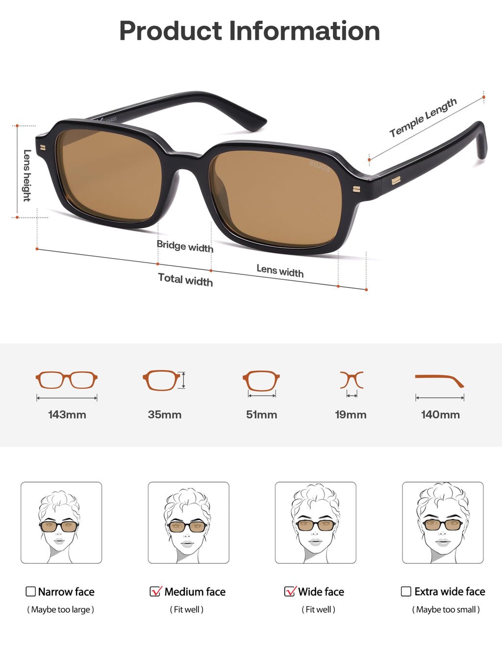 SOJOS Trendy Rectangle Polarized Sunglasses Womens Mens, Small Retro Fashion Thin Slim Square Sunnies SJ2610