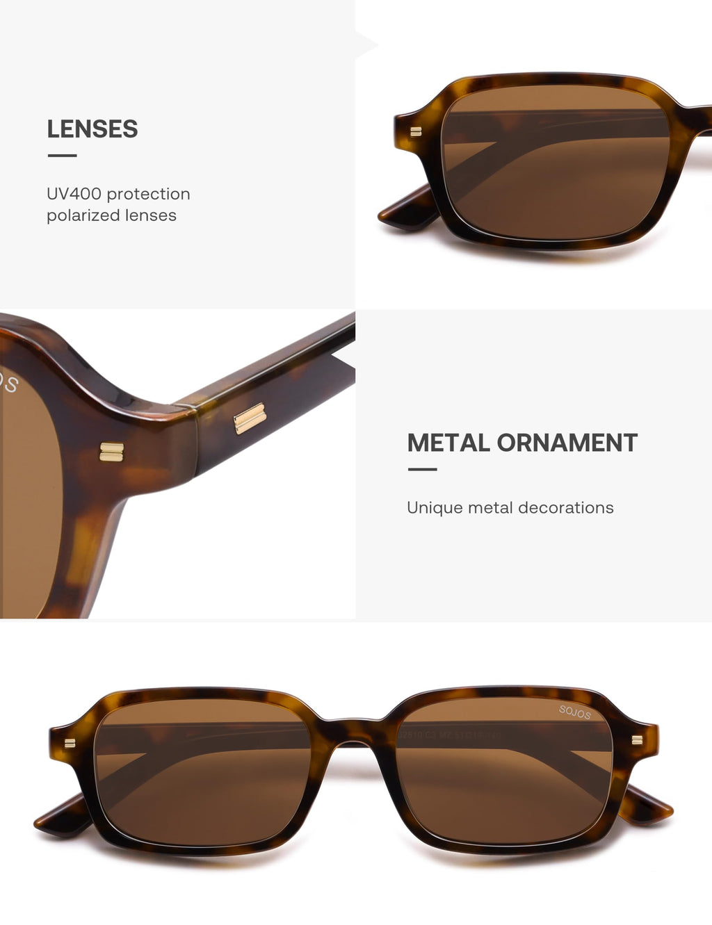 SOJOS Trendy Rectangle Polarized Sunglasses Womens Mens, Small Retro Fashion Thin Slim Square Sunnies SJ2610
