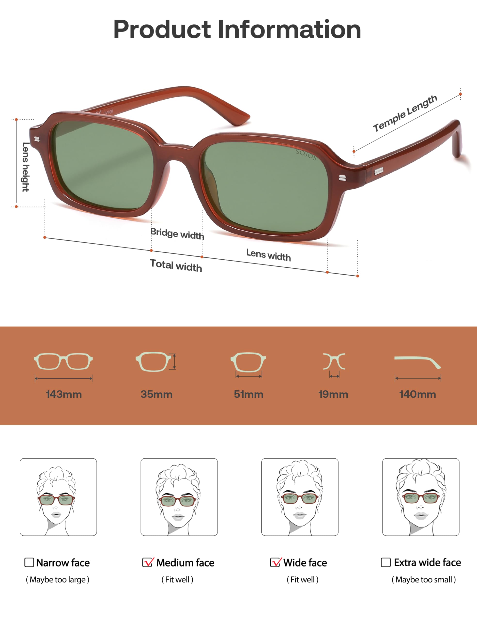 SOJOS Trendy Rectangle Polarized Sunglasses Womens Mens, Small Retro Fashion Thin Slim Square Sunnies SJ2610