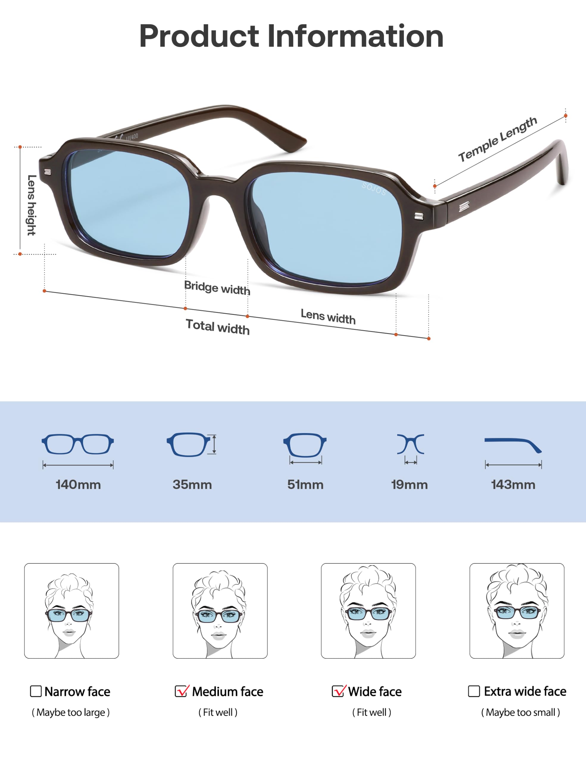 SOJOS Trendy Rectangle Polarized Sunglasses Womens Mens, Small Retro Fashion Thin Slim Square Sunnies SJ2610