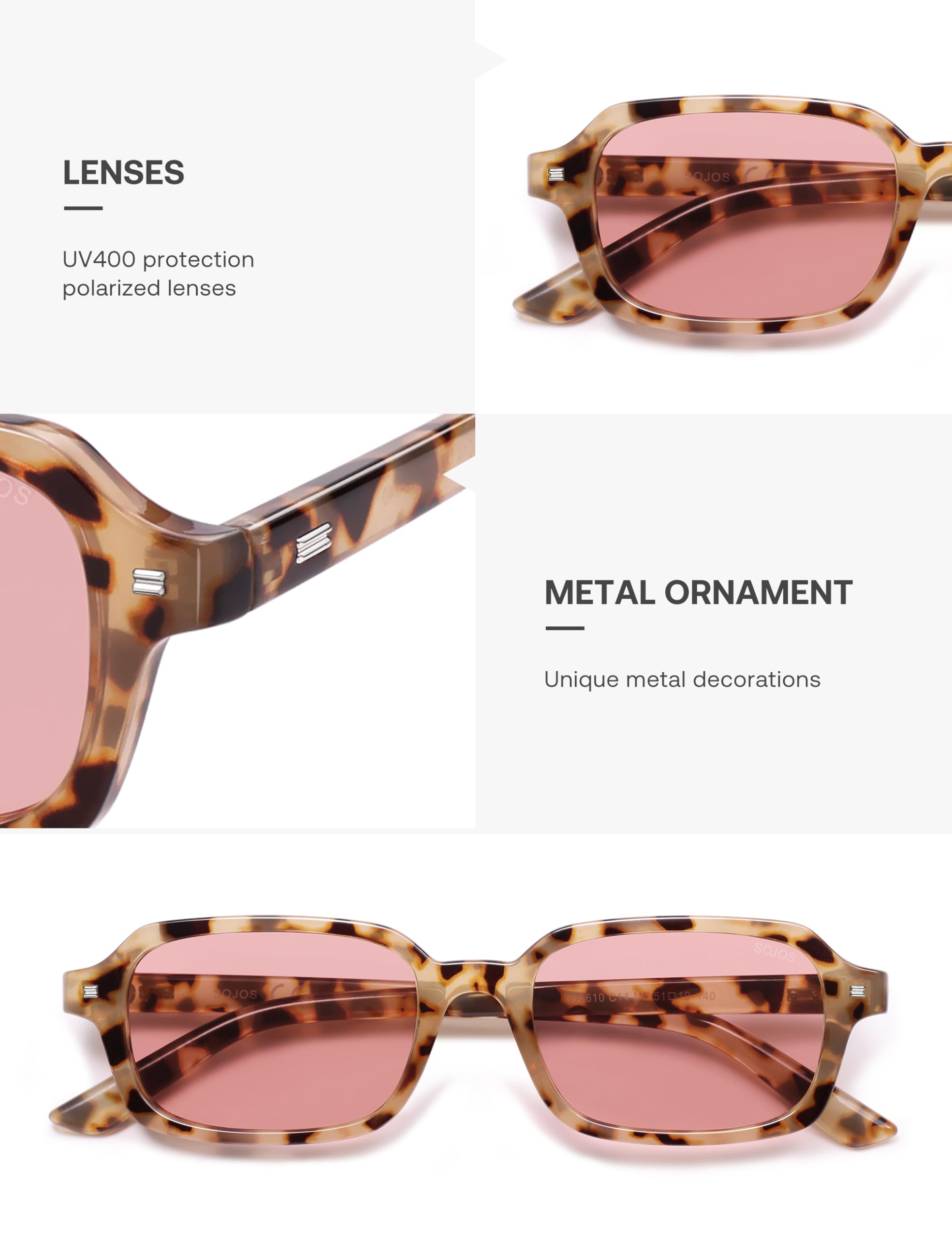 SOJOS Trendy Rectangle Polarized Sunglasses Womens Mens, Small Retro Fashion Thin Slim Square Sunnies SJ2610