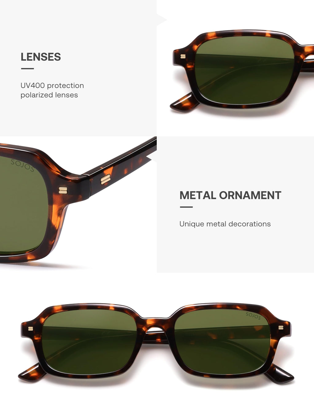 SOJOS Trendy Rectangle Polarized Sunglasses Womens Mens, Small Retro Fashion Thin Slim Square Sunnies SJ2610