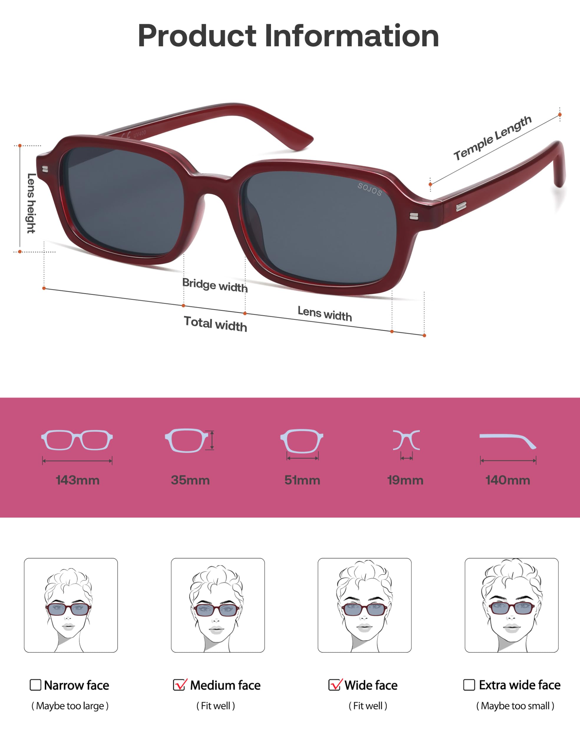 SOJOS Trendy Rectangle Polarized Sunglasses Womens Mens, Small Retro Fashion Thin Slim Square Sunnies SJ2610