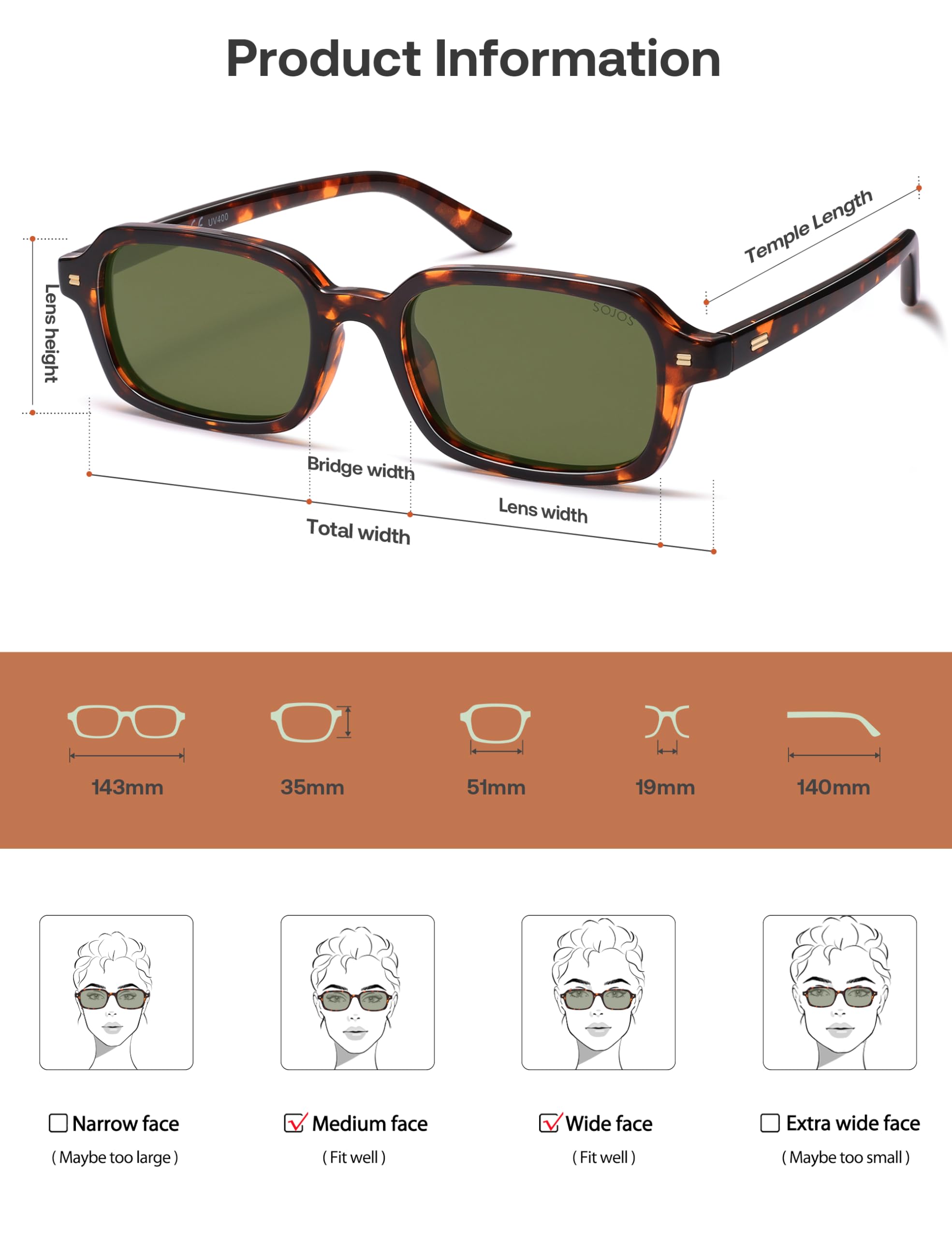 SOJOS Trendy Rectangle Polarized Sunglasses Womens Mens, Small Retro Fashion Thin Slim Square Sunnies SJ2610