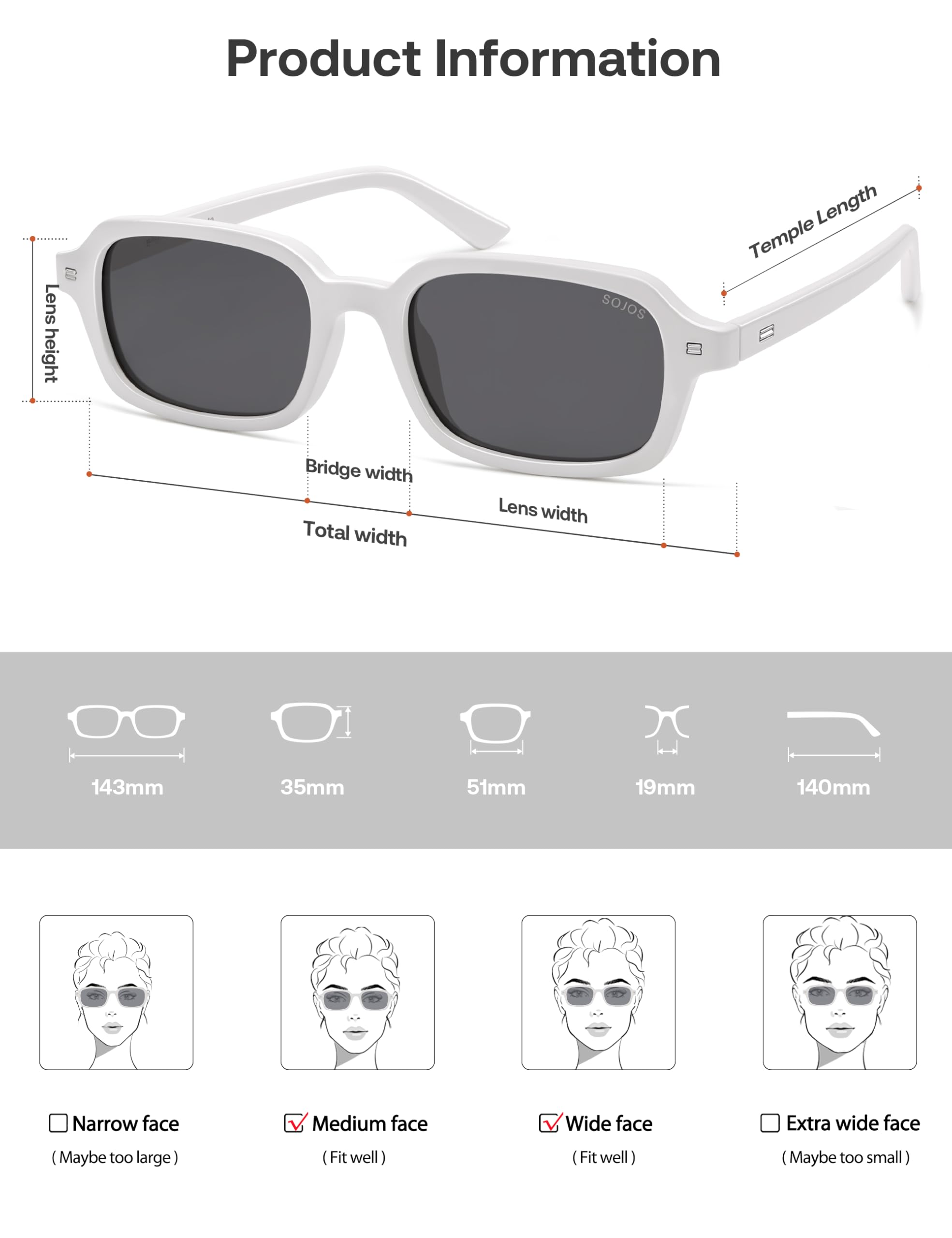 SOJOS Trendy Rectangle Polarized Sunglasses Womens Mens, Small Retro Fashion Thin Slim Square Sunnies SJ2610