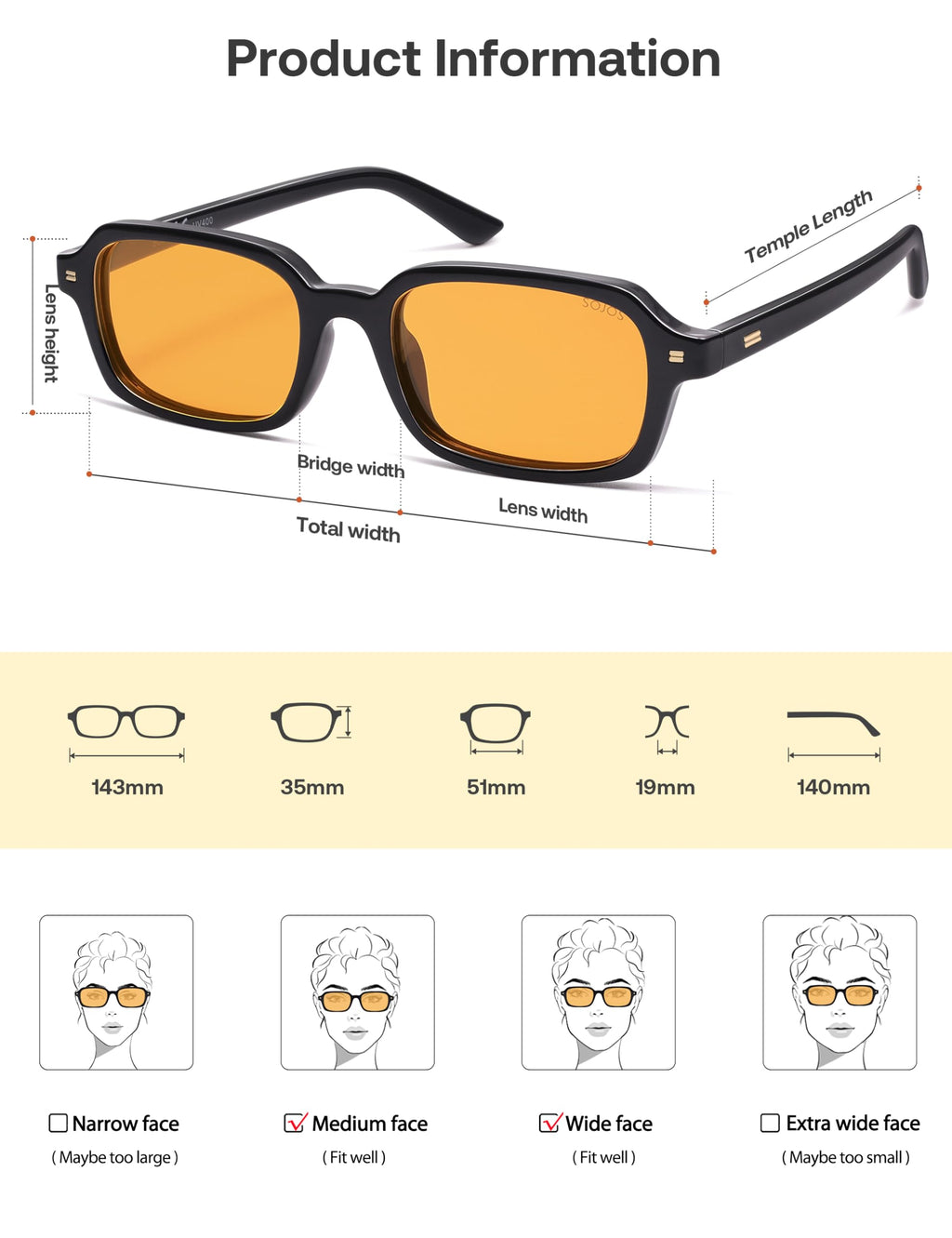 SOJOS Trendy Rectangle Polarized Sunglasses Womens Mens, Small Retro Fashion Thin Slim Square Sunnies SJ2610