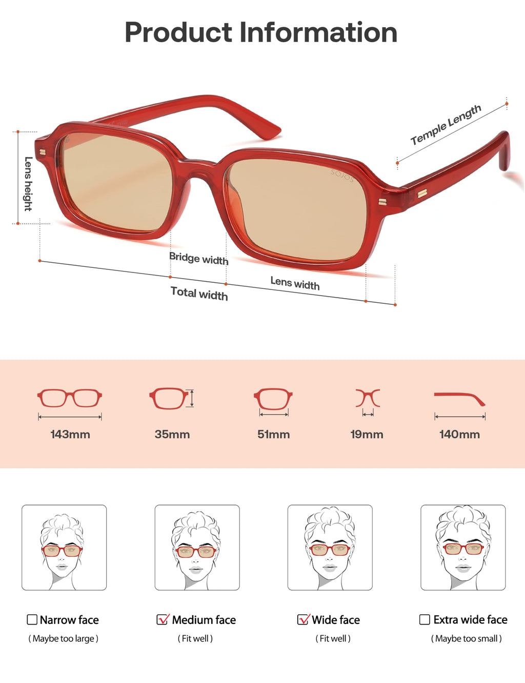 SOJOS Trendy Rectangle Polarized Sunglasses Womens Mens, Small Retro Fashion Thin Slim Square Sunnies SJ2610