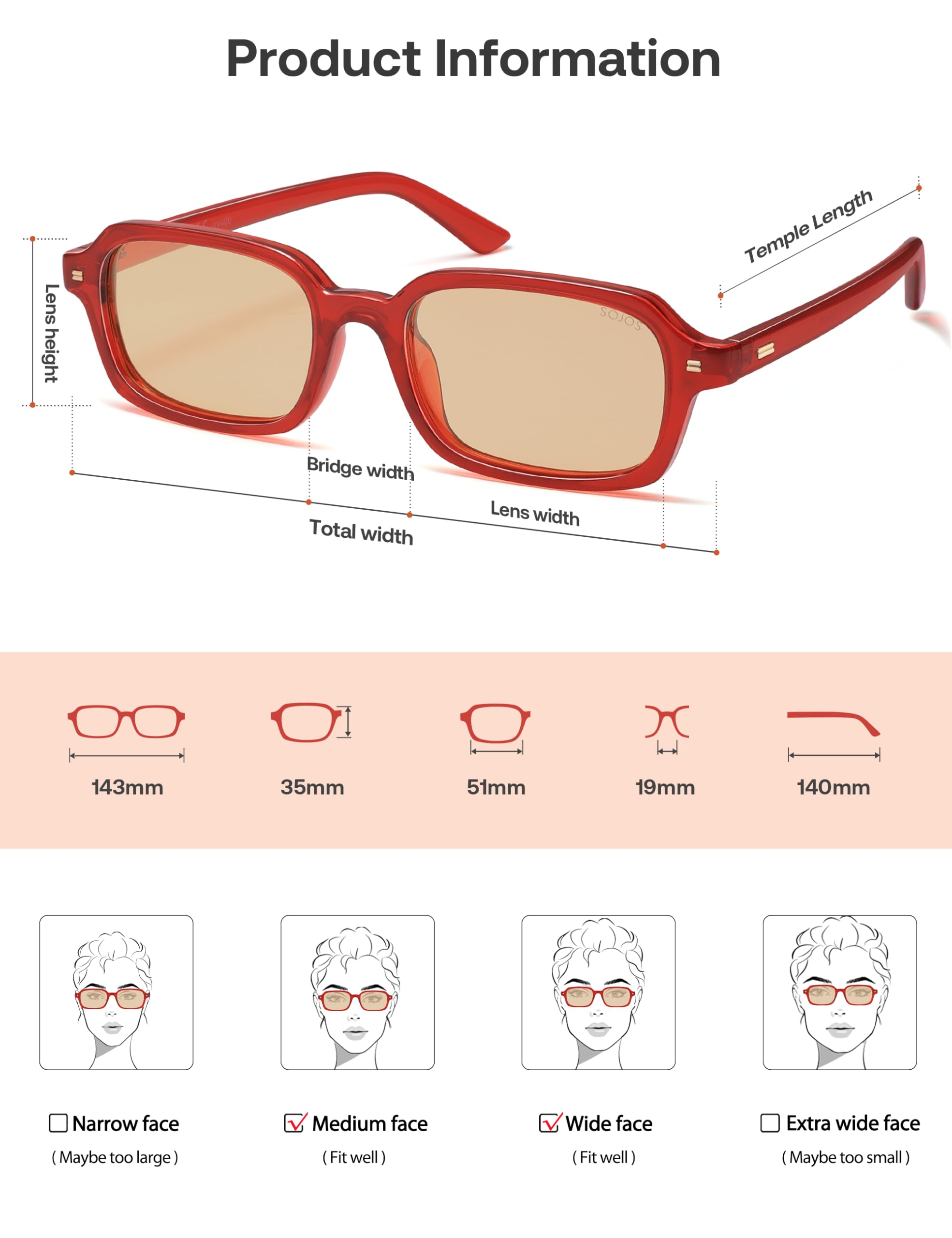 SOJOS Trendy Rectangle Polarized Sunglasses Womens Mens, Small Retro Fashion Thin Slim Square Sunnies SJ2610