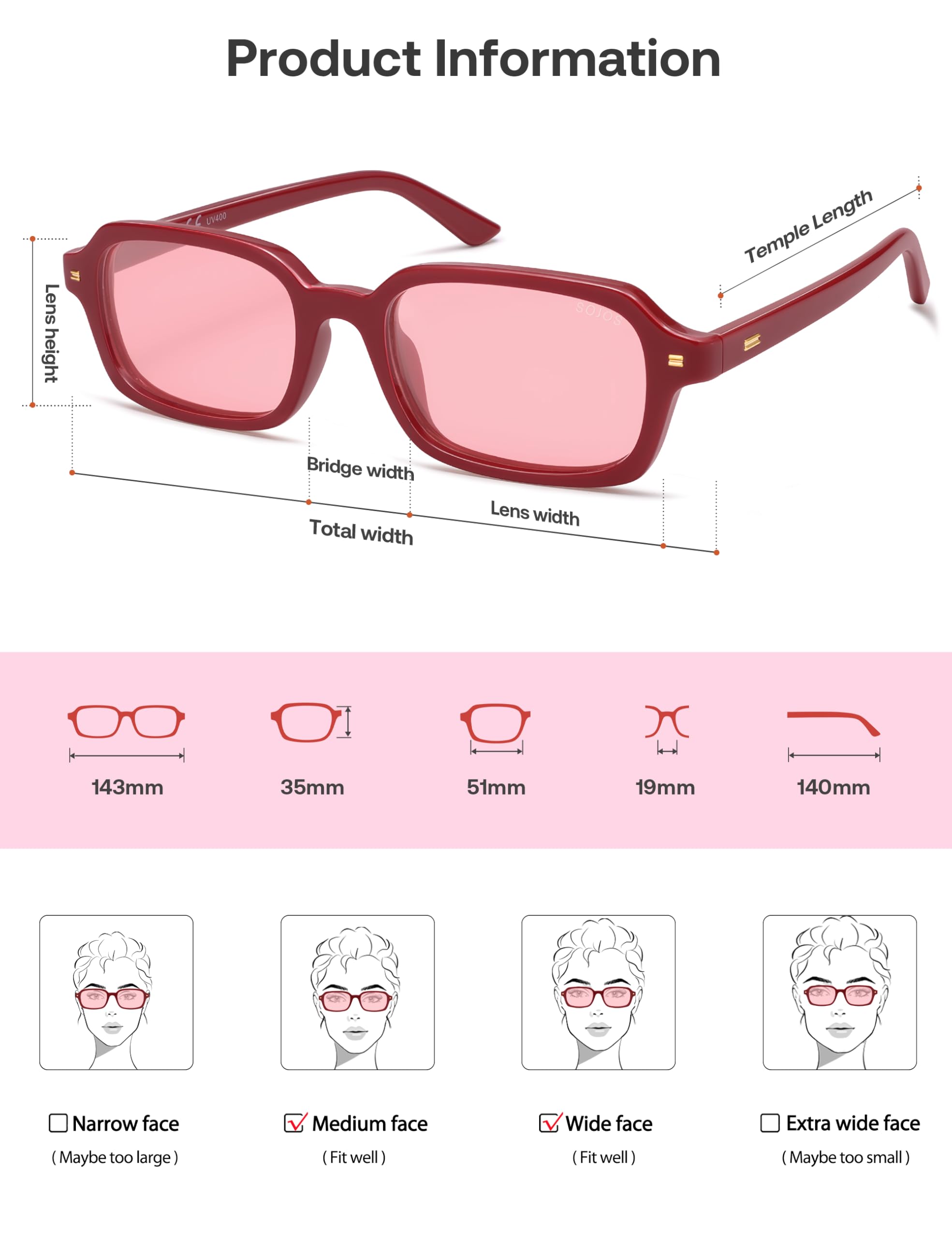 SOJOS Trendy Rectangle Polarized Sunglasses Womens Mens, Small Retro Fashion Thin Slim Square Sunnies SJ2610