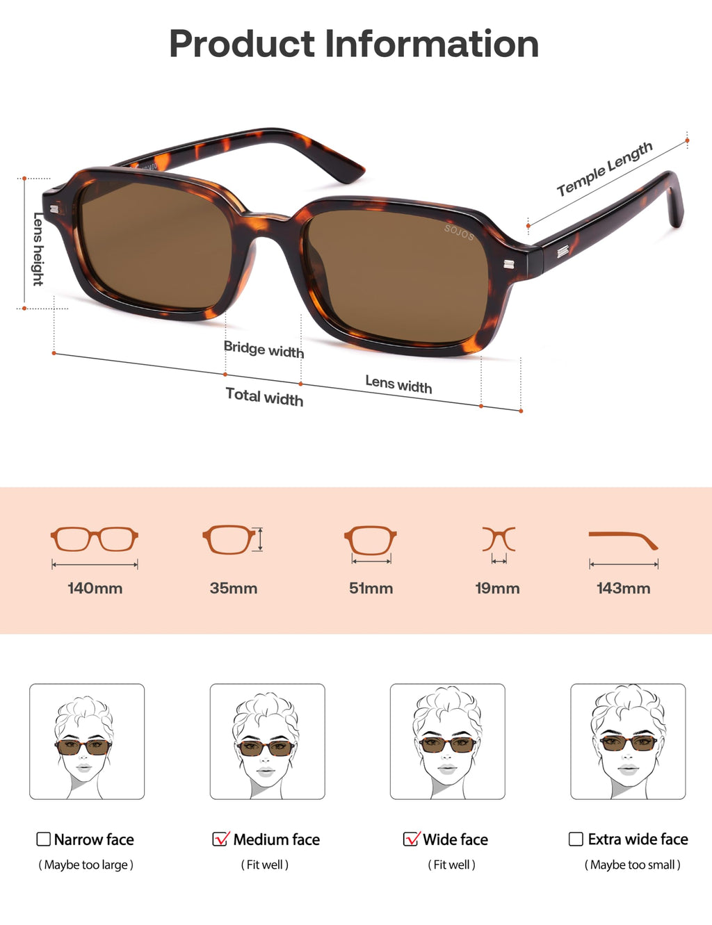 SOJOS Trendy Rectangle Polarized Sunglasses Womens Mens, Small Retro Fashion Thin Slim Square Sunnies SJ2610