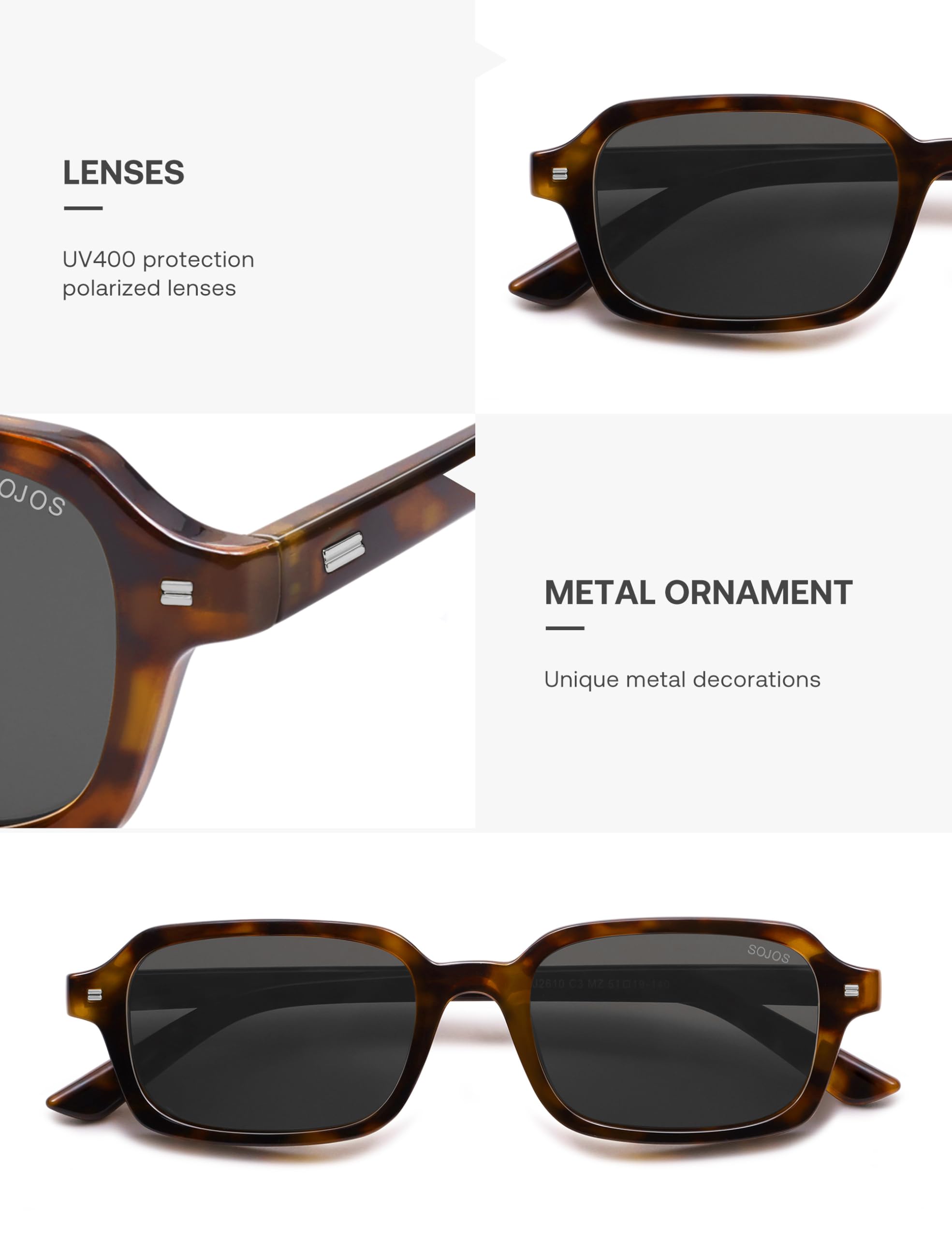 SOJOS Trendy Rectangle Polarized Sunglasses Womens Mens, Small Retro Fashion Thin Slim Square Sunnies SJ2610