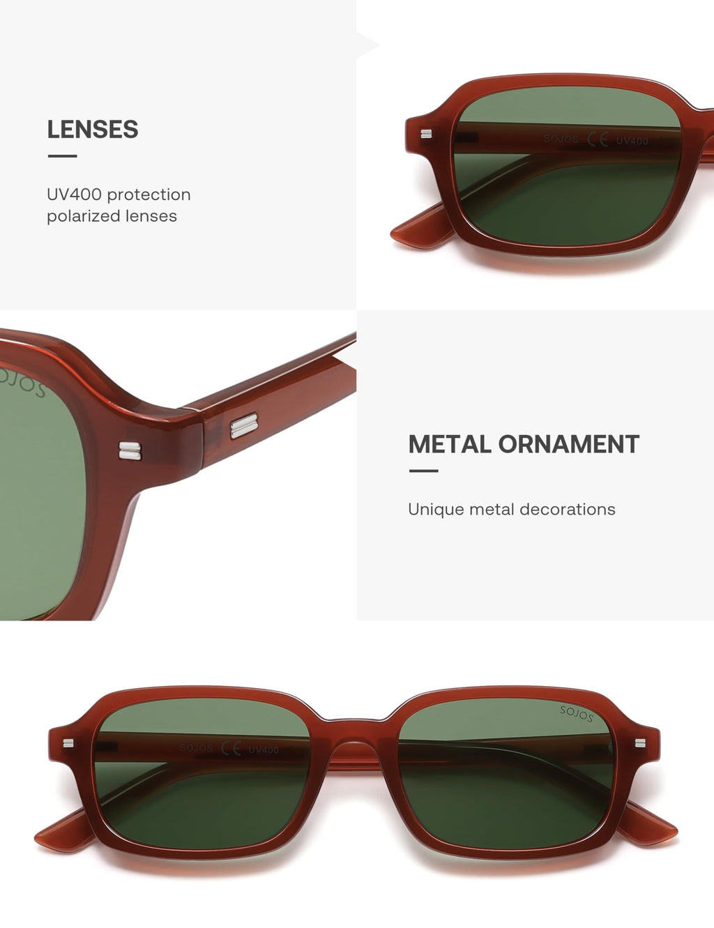 SOJOS Trendy Rectangle Polarized Sunglasses Womens Mens, Small Retro Fashion Thin Slim Square Sunnies SJ2610