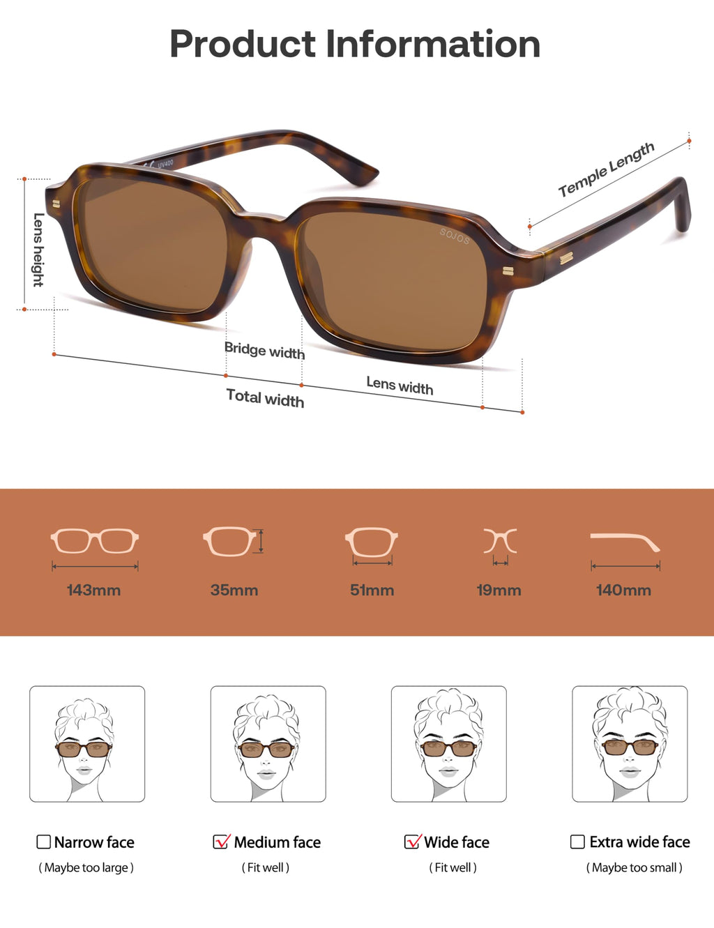 SOJOS Trendy Rectangle Polarized Sunglasses Womens Mens, Small Retro Fashion Thin Slim Square Sunnies SJ2610