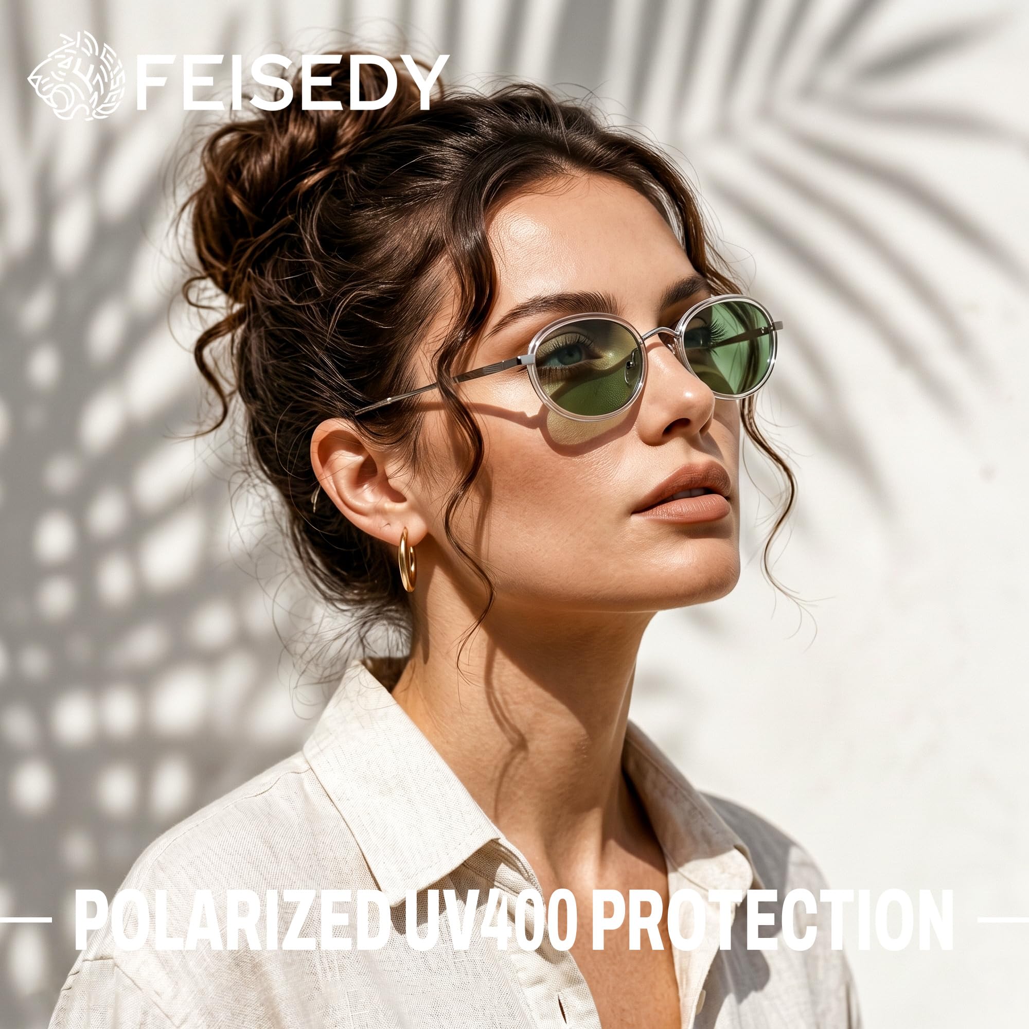 FEISEDY Polarized Oval Metal UV400 Protection Sunglasses for Women Men, Classic Retro Trendy Vintage TR90 Shades B0439